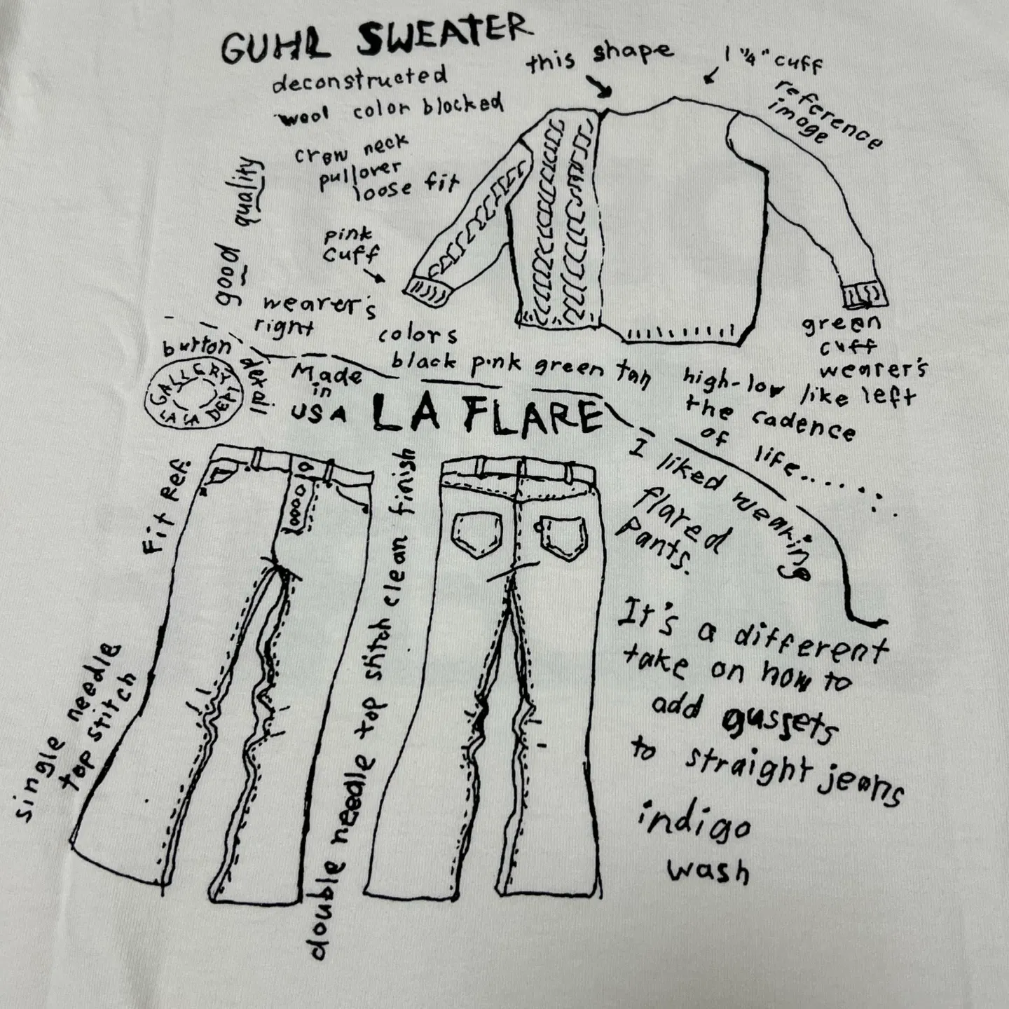 GALLERY DEPT. MOODY TEE/WHITE New in stock graffiti French/design draft printed TEE white S-XL original consistent OE yarn tube weaving seamless fabric authentic level printing restoration authentic consistent accessories